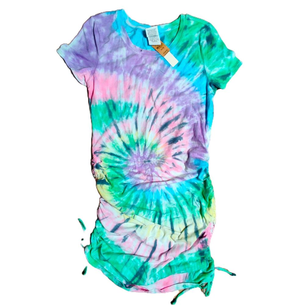 PINK Victoria's Secret Women's XS Tie Dye Ruched Drawstring T-Shirt Mini Dress